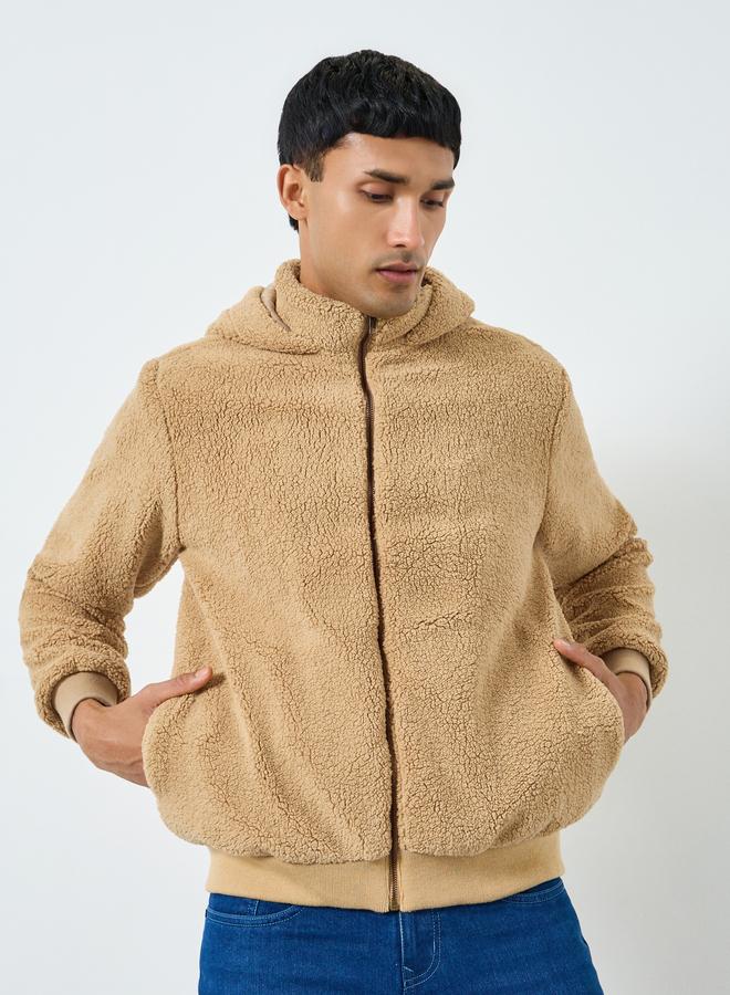 ستايلي جاكيت شيربا بقصة واسعة وياقة هودي - Image 3